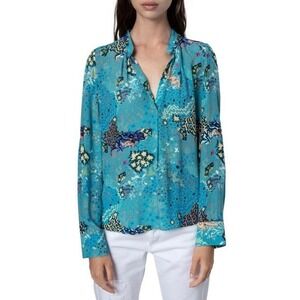 Zadig‎ & Voltaire Tink Glam Rock Blouse Turquoise Patterned Long Sleeve